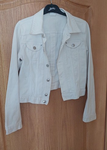 Düğmeli Beyaz Kadın Denim Ceket