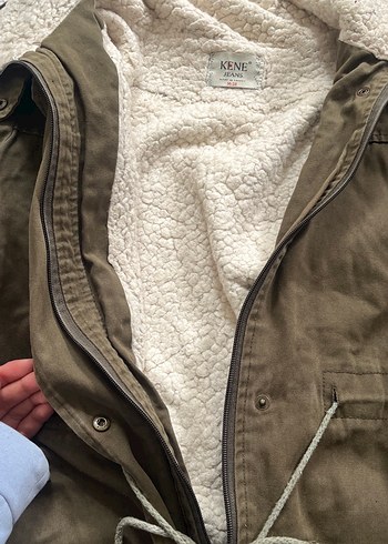 İçi Yünlü Haki Yeşil Bağlamalı Midi Boy Mont - Görsel 4