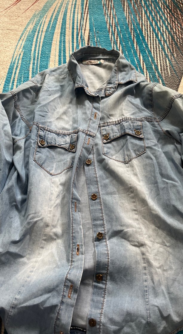 Düğmeli Mavi Denim Kadın Gömlek - Görsel 2