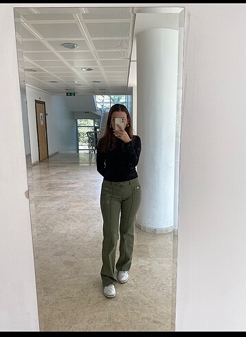 H&M Düşük bel haki pantolon
