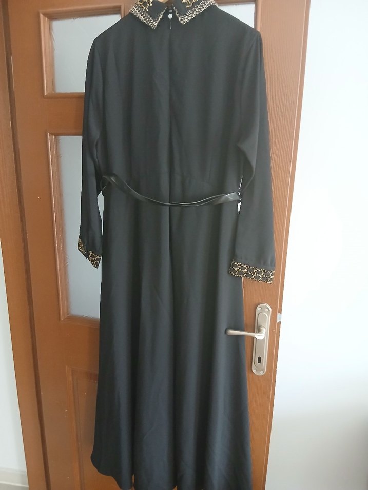 Kemerli Siyah Uzun Kadın Elbise - Görsel 4