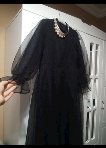 Uzun Siyah Kadın Abiye Elbise - Görsel 5