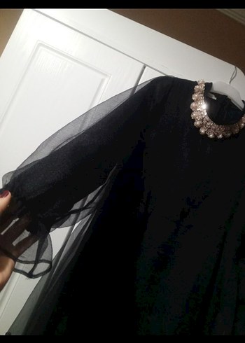 Uzun Siyah Kadın Abiye Elbise - Görsel 3