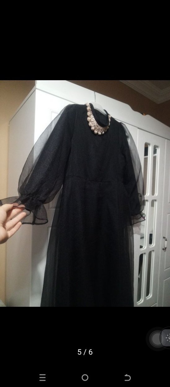 Uzun Siyah Kadın Abiye Elbise - Görsel 5