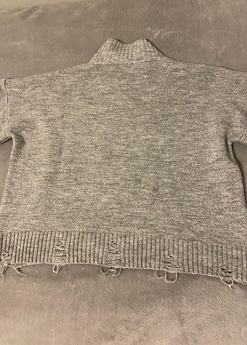 Gri Yüksek Yakalı Örgü Kadın Kazak - Görsel 3