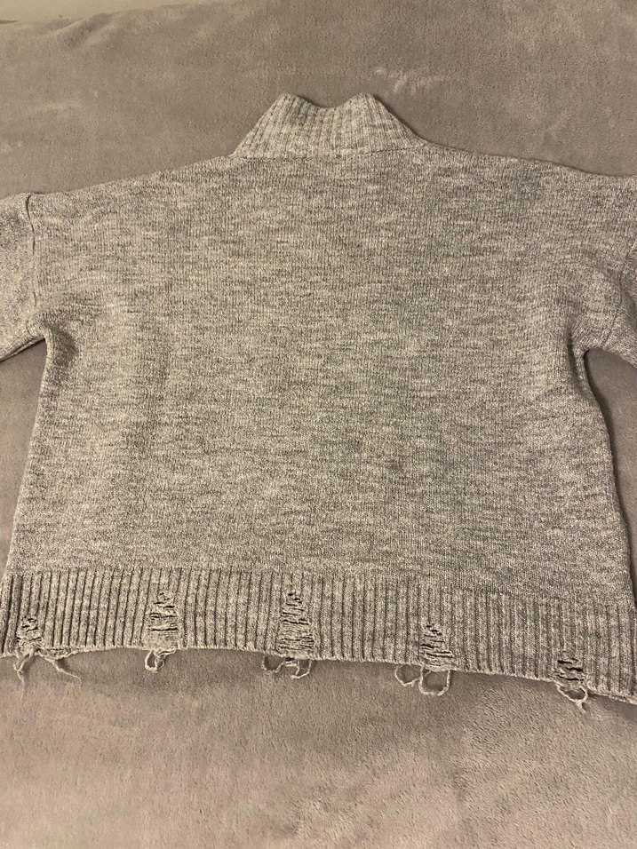 Gri Yüksek Yakalı Örgü Kadın Kazak - Görsel 3
