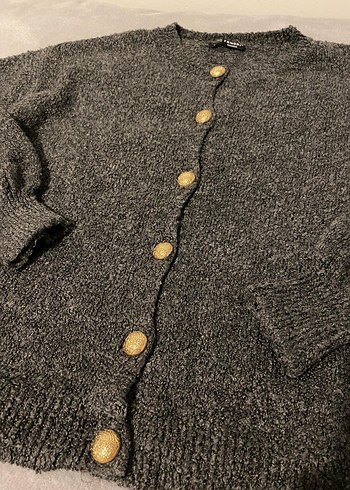 Düğmeli Gri Kadın Triko Hırka - Görsel 2