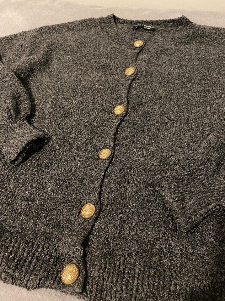 Düğmeli Gri Kadın Triko Hırka - Görsel 2