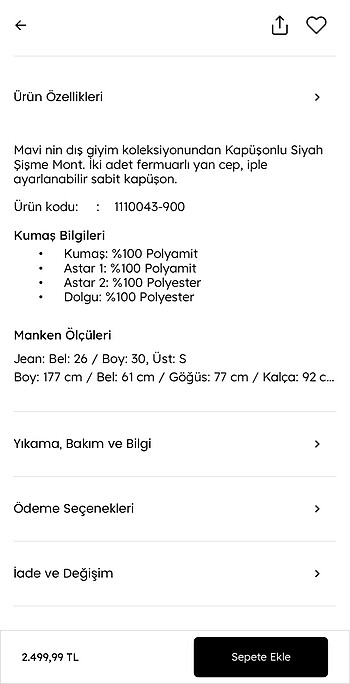 Mavi Jeans MAVİ siyah şişme mont