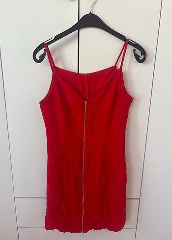 Kırmızı Fermuarlı Mini Elbise