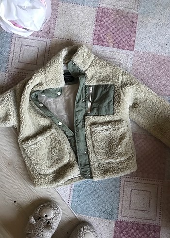 34 Beden Gri Kadın Midi Boy Peluş Ceket