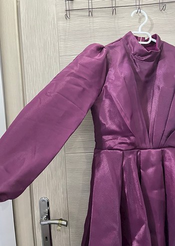 Uzun Mor Drapeli Kadın Abiye Elbise - Görsel 3