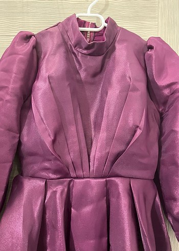 Uzun Mor Drapeli Kadın Abiye Elbise - Görsel 2