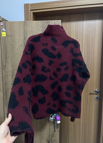 m Beden Bordo leoparlı kazak