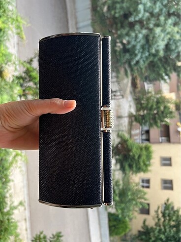 Siyah simli abiye clutch el çantası