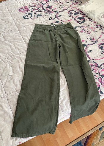 Kadın Bol Kesim Haki Kumaş Pantolon