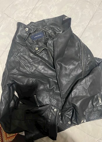 Siyah Deri Biker Ceket, Tokalı, İnce Kesim