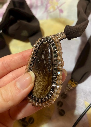 kahve taşlı kolye - Görsel 3