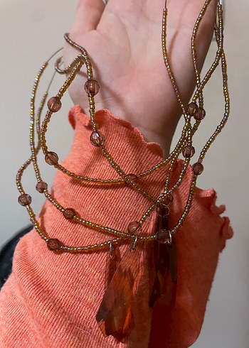 Bej Boncuklu Bohem Midi Kolye - Görsel 3