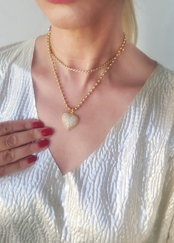 Altın Renkli Çelik Swarovski Taşlı Kalp Kolyemiz