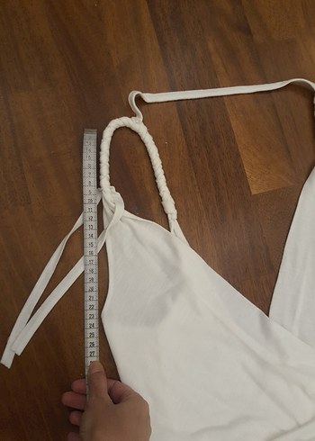 POLO PLAJ ELBİSESİ Beyaz Midi V Yaka Drapeli Elbise - Görsel 4