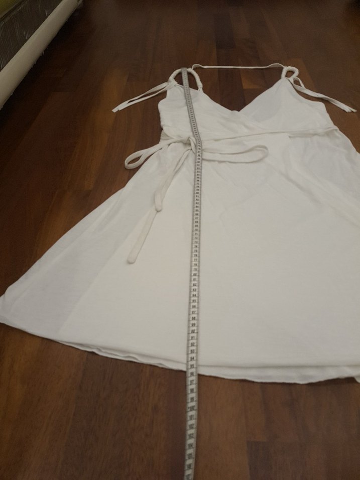 POLO PLAJ ELBİSESİ Beyaz Midi V Yaka Drapeli Elbise - Görsel 3