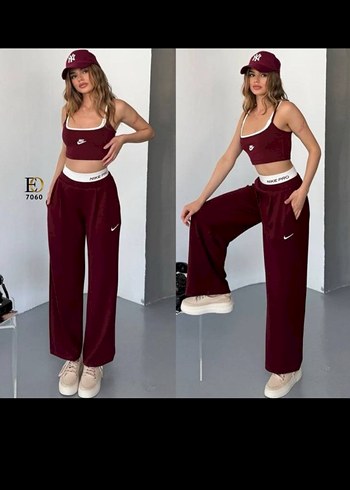 Bordo Straplez Spor Takım Rahat Kesim