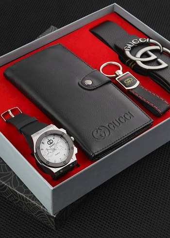 Beden siyah Renk Erkek Siyah Gucci Saat ve Aksesuar Seti