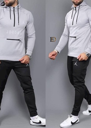 Gri Fermuarlı Erkek Sweatshirt ve Eşofman Takımı