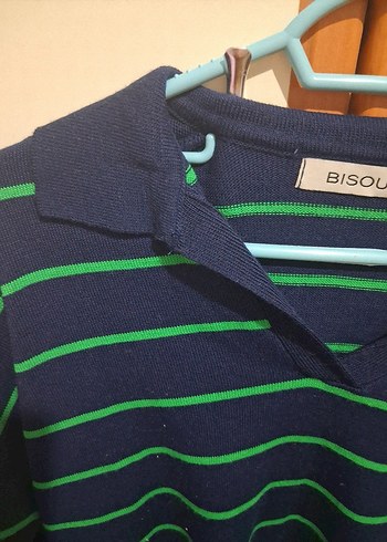 Yeşil Çizgili Uzun Kollu Triko Kazak - Görsel 4