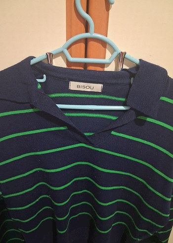 Yeşil Çizgili Uzun Kollu Triko Kazak - Görsel 3