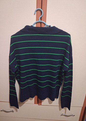 Yeşil Çizgili Uzun Kollu Triko Kazak - Görsel 5