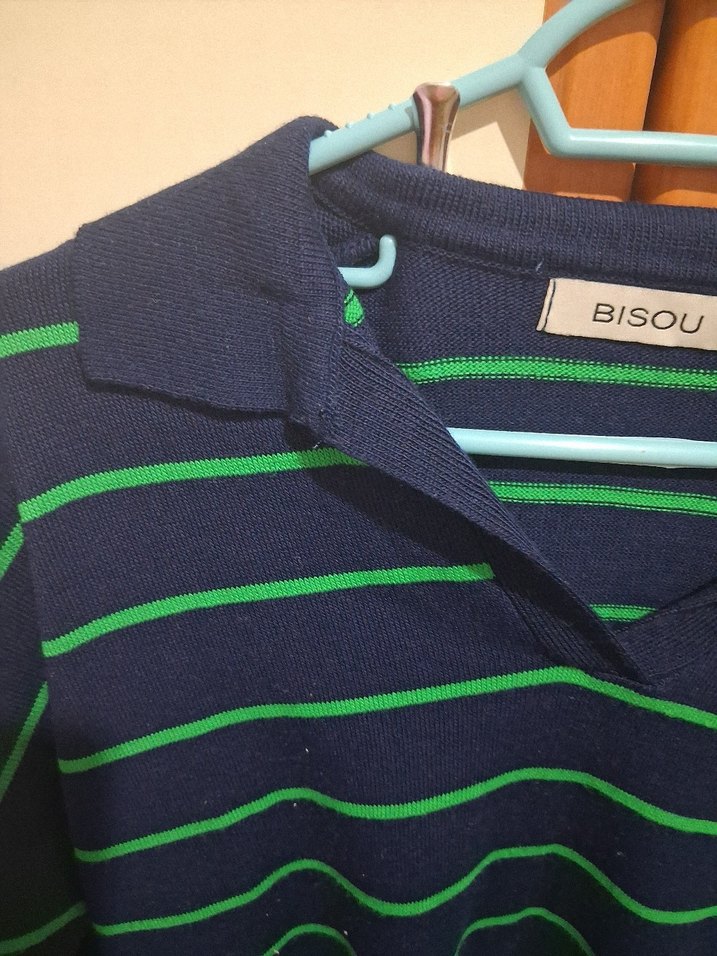 Yeşil Çizgili Uzun Kollu Triko Kazak - Görsel 4