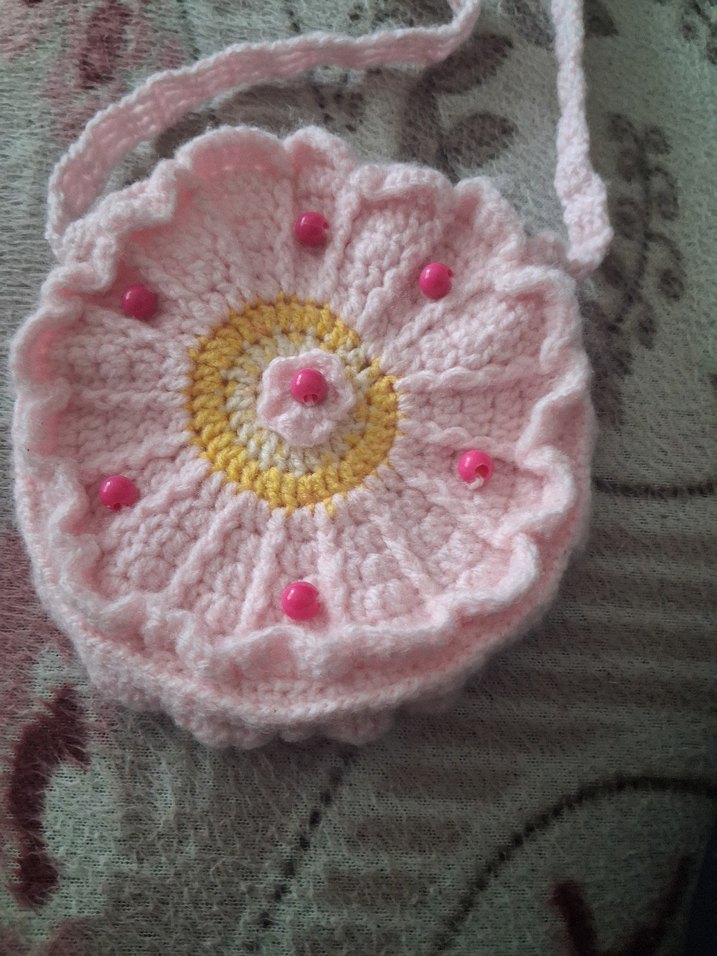 Renkli Nakışlı Örgü Pembe Çanta - Görsel 2