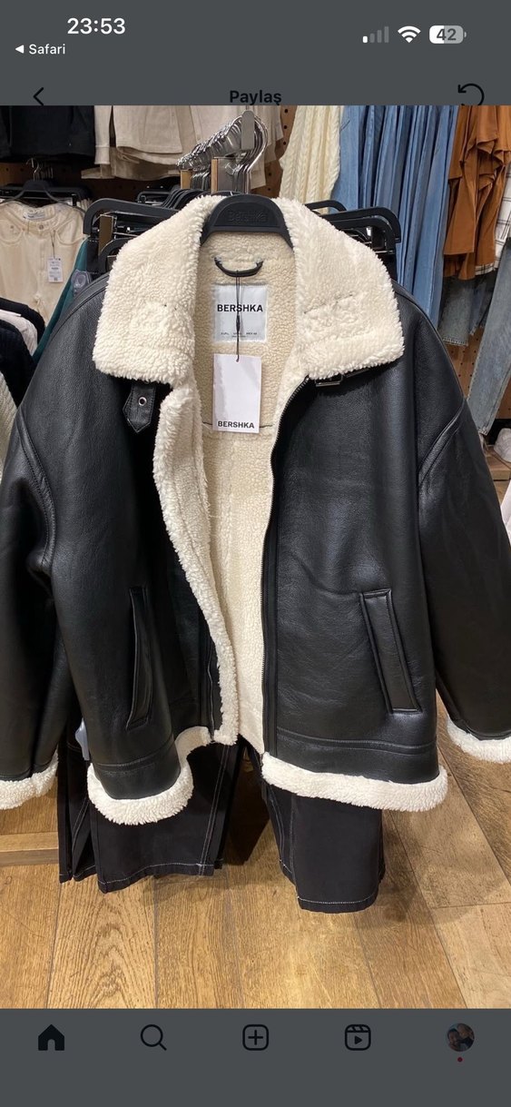 Kürklü Siyah Deri Biker Ceket - Görsel 2