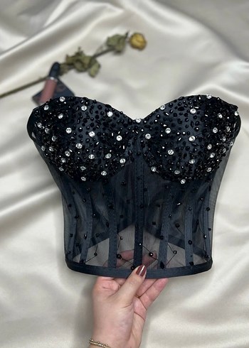 Parlak Siyah Straplez Mini Bustiyer - Görsel 2