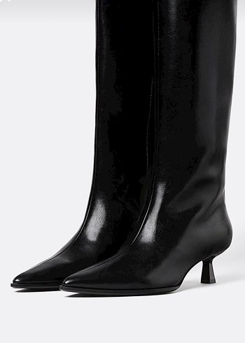 Kadın Siyah Deri Dizüstü Stiletto Çizme - Görsel 2