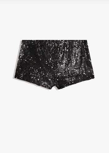 Siyah simli Desenli Deri Mini Şort - Görsel 2