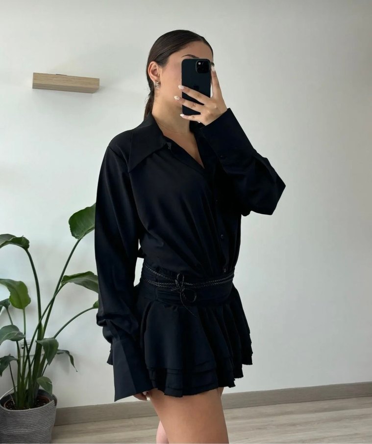 Siyah Kemerli Mini Elbise - Görsel 2