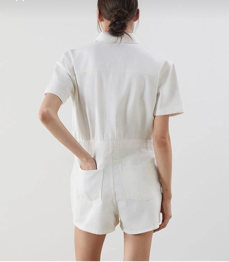 Kadın Beyaz Kısa Kollu Mini Tulum - Görsel 2