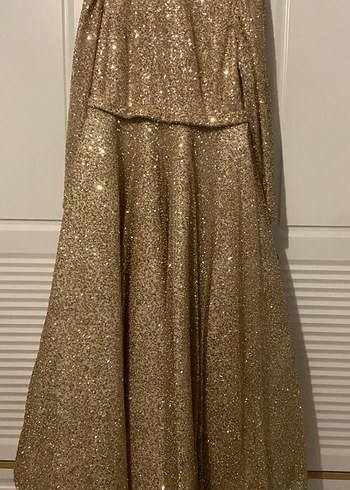 Bej Drapeli Uzun Abiye Elbise - Görsel 6