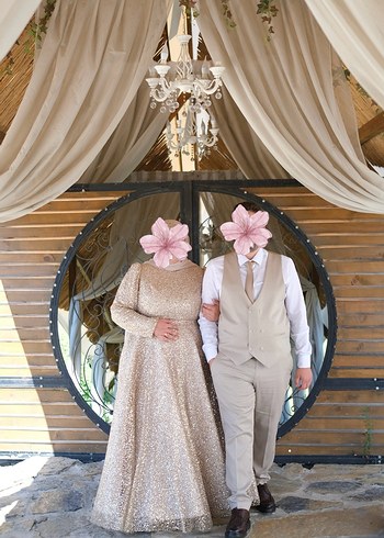 Bej Drapeli Uzun Abiye Elbise - Görsel 5