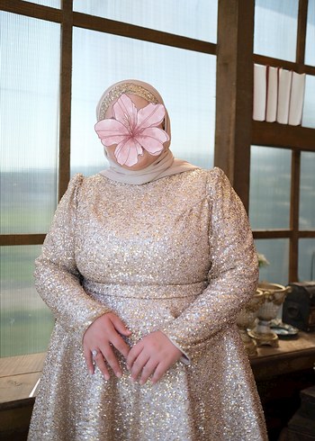 Bej Drapeli Uzun Abiye Elbise - Görsel 4