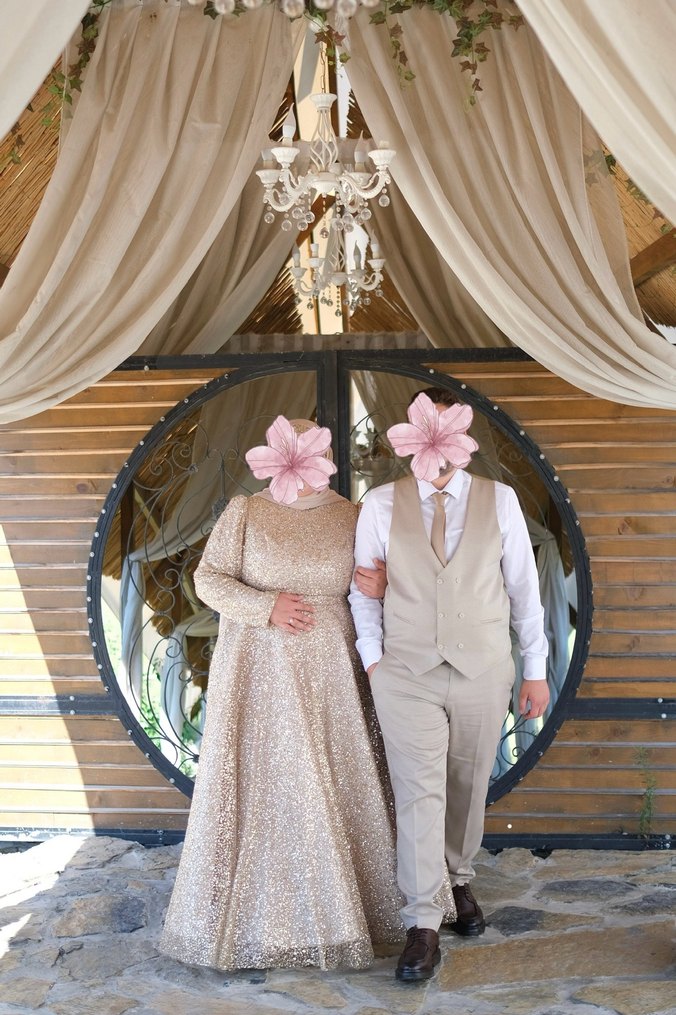 Bej Drapeli Uzun Abiye Elbise - Görsel 5