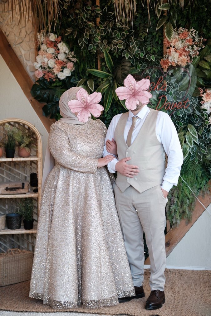 Bej Drapeli Uzun Abiye Elbise - Görsel 3