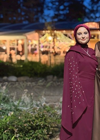 Bordo Drapeli Uzun Kadın Elbise abiye - Görsel 3