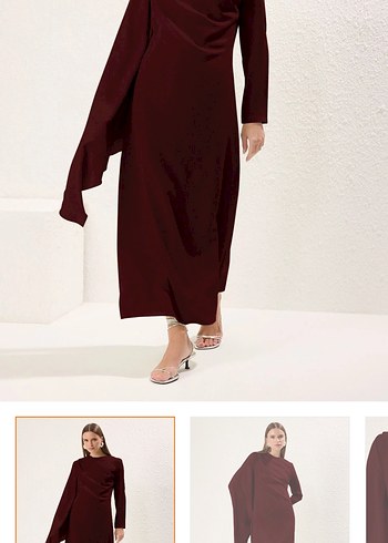 Bordo Drapeli Uzun Kadın Elbise abiye - Görsel 2