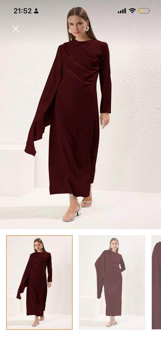 Bordo Drapeli Uzun Kadın Elbise abiye - Görsel 2