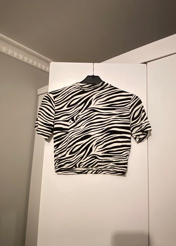 Kahverengi Zebra Desenli Crop Top - Görsel 2