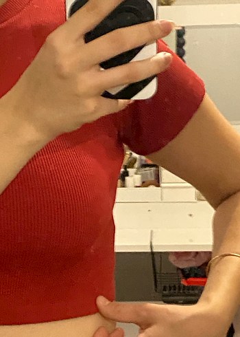 Kırmızı Kısa Kollu Crop Top - Görsel 2